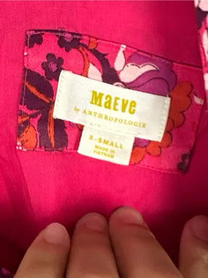 Anthropologie Maeve Pink Satin Floral Wrap Midi Dress Women’s Sz XS thumbnail 3