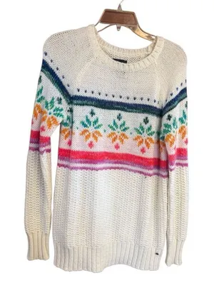 American Eagle Jegging Sweater Cream Rainbow Wool Blend Sz S NWT thumbnail 1