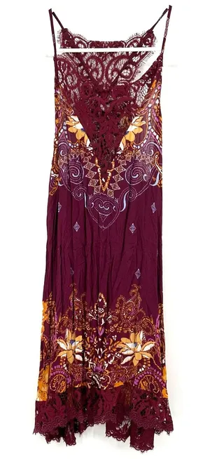 Intimately Free People Size XS Sleeveless Slip Dress Purple‎ Lace Floral Print thumbnail 1