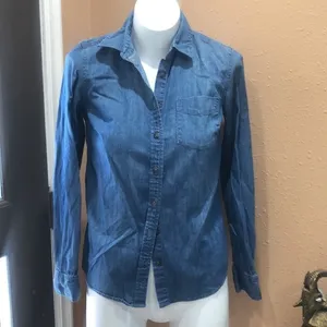 Tommy Hilfiger blue denim button up shirt thumbnail 3