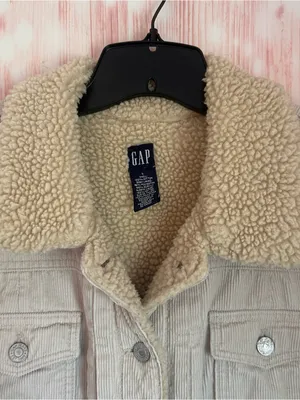 Gap Cream Sherpa Lined Corduroy Button Front Trucker Jacket Size L thumbnail 3