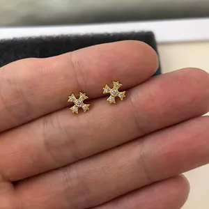 7mm CZ Cross Stud Earrings for Men Women Streetwear Punk Hip Hop Unisex Earrings thumbnail 5