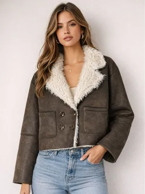 Raga Faux Shearling Jacket Womens M‎ Brown White Boho Shaggy Retro Hippie 70s thumbnail 1