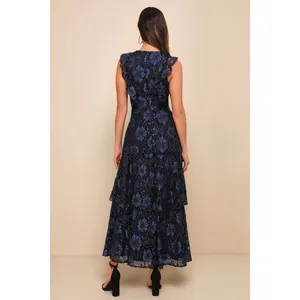 NWT Lulu's Molinetto Navy Blue Lace Ruffled Tiered Maxi Dress Size M thumbnail 2
