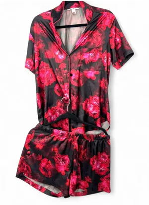 VICTORIA'S Secret M Pj's Pajama Set Satin Shorts Top Dark Floral Women Sleepwear thumbnail 1