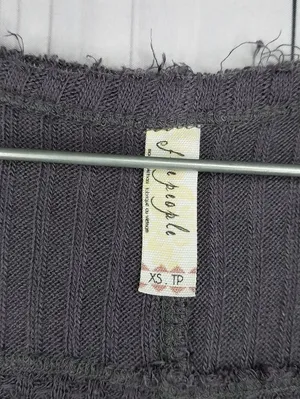 Free People Distressed V-Neck Waffle Knit Grunge Boho Casual Long Sleeve Top thumbnail 3