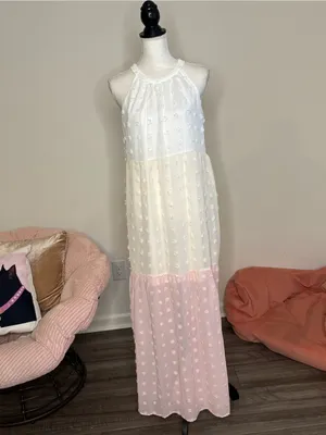 Andrée by Unit Maxi Dress M Pink White Swiss Dot thumbnail 2