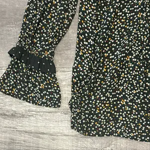LOFT Long Sleeve Mini Print Blouse Womens M Ruffle Cuff Black Floral Flowy thumbnail 2