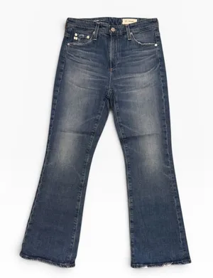 AG‎ Adriano Goldschmied Farrah Boot Crop High Rise Distressed Fray Jeans Size 27 thumbnail 1