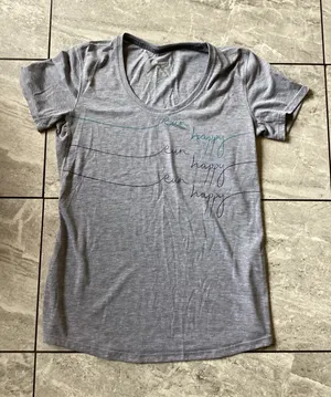 Brooks Run Happy Gray Heathered Graphic Running T-Shirt Womens Medium Scoop Neck thumbnail 1
