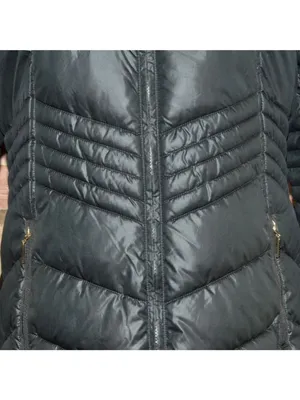 Gallery New York Womens L Long Maxi Puffer Coat Black Faux Fur Hood Quilted thumbnail 4