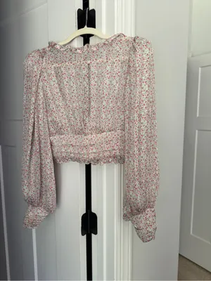 For love and‎ lemons Natalie crop top pink floral long sleeve blouse thumbnail 6