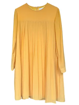 Rachel Parcell Yellow‎ Gold Pleated Long Sleeve Dress Sz M thumbnail 1