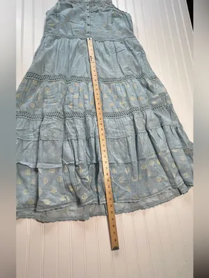 Pilcro By Anthropologie Citrus Fruit Ruffled Eyelet Midi‎ Dress | Blue | Size L thumbnail 7