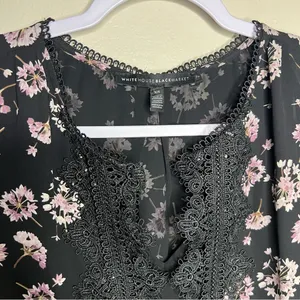 WHBM Dark Floral Whimsigoth Dandelion Scalloped Trim Lace Sheer‎ Chiffon Tank thumbnail 3