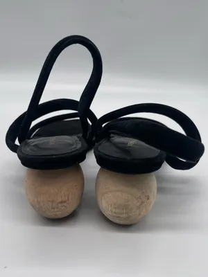 Internationally Black Strappy Sandals with Sculpted Wooden Heel thumbnail 5