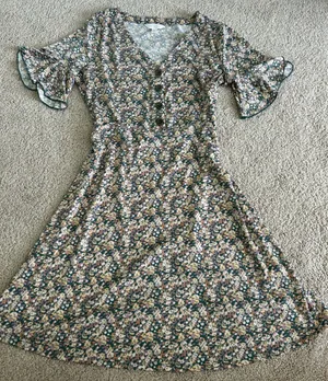Lauren Conrad Green Floral Dress thumbnail 1
