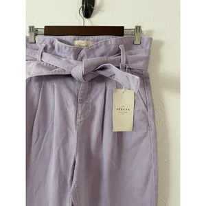 Sézane Paperbag Waist Belted Organic Cotton Tapered Pants Lilac FR34 US2 NWT thumbnail 8