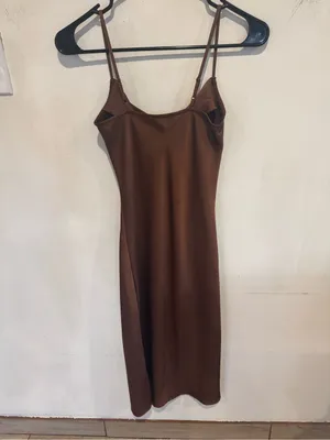 Sleek Brown Cowl-Neck Slip Dress thumbnail 3