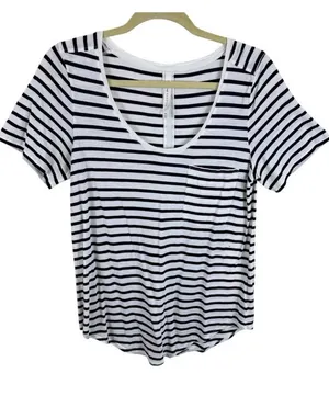 The‎ Group By Babaton Black White Striped Cotton Modal Short Sleeve T-Shirt Sz M thumbnail 1