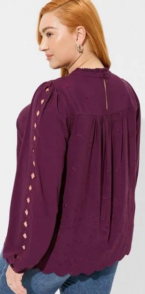 TORRID Challis Embroidered Cut Out Long Sleeve Blouse thumbnail 2