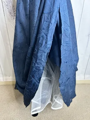 Azazie Atelier Amalie Dress Navy Blue Sz 12 Floral Jacquard Sleeveless Gown NEW thumbnail 4