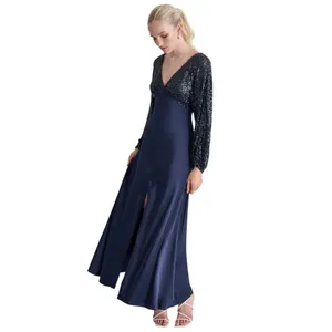 DKNY Womens Sequin Embellished Blouson-Sleeve Gown ED4EZA01 Spring Navy 4 thumbnail 8