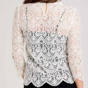 NWT Altar’d State Grace Lace Blouse Small Ivory Sheer Scalloped Romantic Top thumbnail 4