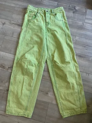 Urban Outfitters BDG Women's Green and Yellow Wide Leg Barrel Jeans Sz 24 thumbnail 6