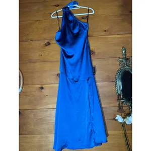 NWT Lulus Reglan Blue Satin One-Shoulder Sash Midi Dress Bridesmaid Gala Size L thumbnail 2