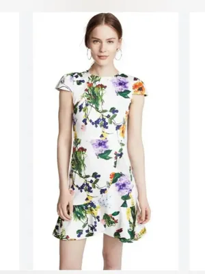 Alice + Olivia White Floral Kirby Mini Dress Size 6 thumbnail 4