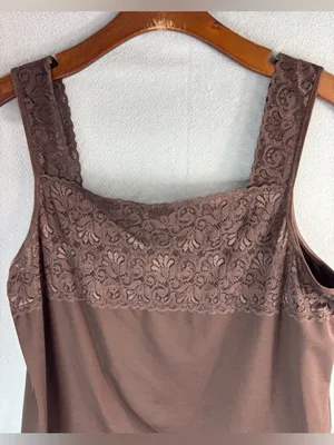 Cato L Nylon Wide Strap Cami Brown Lace-Trim Camisole Top thumbnail 2