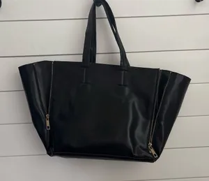 ZaraWomen Black Leather Shoulder Bag or‎ Tote with Gold Hardware thumbnail 1