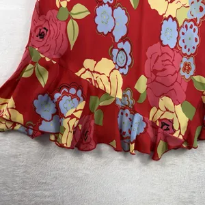 Vtg Harold’s Sz 14 Silk Skirt‎ Red Floral Ruffle Hem Pull On Bias Romantic Flowy thumbnail 3