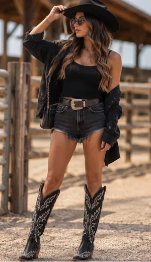 Buck & Brana Tall Western Boots – Black Embroidered Knee-High Boots 7.5 thumbnail 1