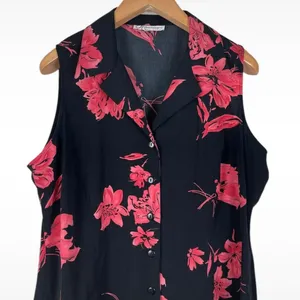 Vintage Y2K Dressbarn Women’s Size 18W Floral Button Front Black Summer Dress thumbnail 2