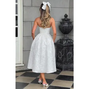 NWT Babyboo Saoirse Ivory Floral Jacquard Strapless Fit & Flare Midi Dress Sz S thumbnail 3