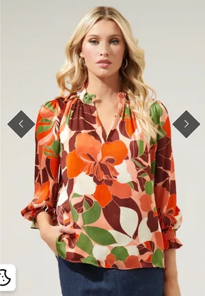 Sugarlips Medium Gilda Rodeo Split Neck Floral‎ Print Satin Blouse Boho Chic thumbnail 1