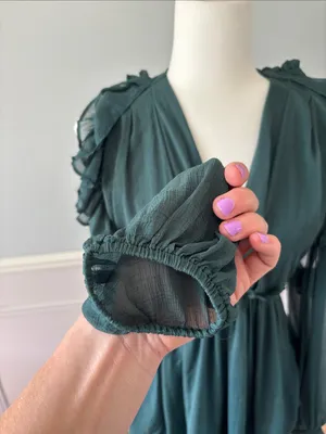 Free People Whimsy Fairycore Teal Green Ruffle Cold Shoulder Mini Dress | Sz 2 thumbnail 7