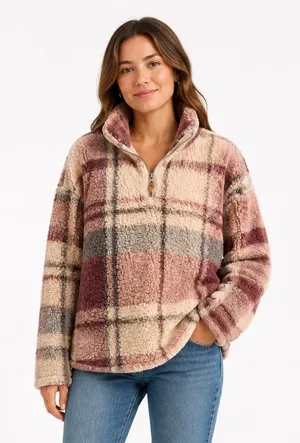 Thread & Supply Plaid Sherpa Quarter Zip L thumbnail 1