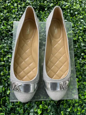 Michael Kors Silver Quilted-Trim Ballet Flats thumbnail 1