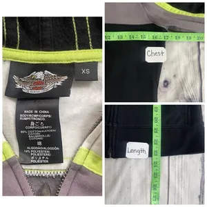 Harley‎ Davidson Woman's Full Zip Hooded Sweater Size XS Black Neon Green White thumbnail 3