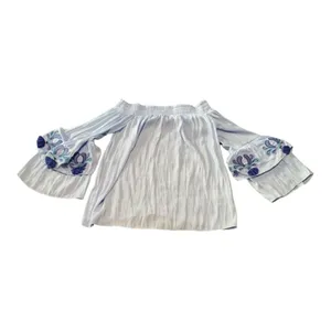 Lilly Pulitzer womens xxs blue off shoulder top tassle fringe flaw cute beachy thumbnail 3