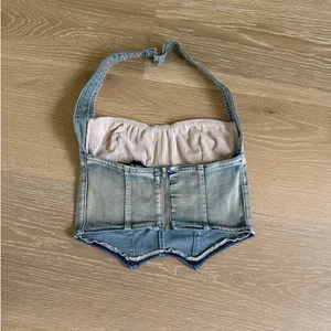 I.AM.GIA Halter Top Denim Corset Tommie Size S Blue Tan thumbnail 3