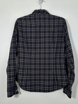 Brandy Melville Plaid Button Down Long Sleeve Shirt Navy Brown One Size thumbnail 3