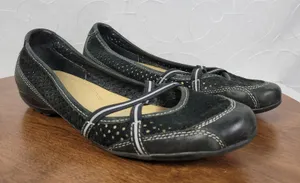Natural Soul Women's Plantain Flats 9.5 Black Suede Leather Laser Cut Slip On thumbnail 1