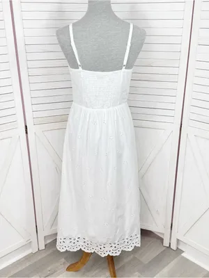 Old Navy White Eyelet Fit Flare‎ Midi Dress Small Sundress Cottagecore Cotton thumbnail 6