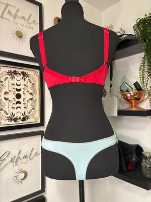 3Pc Vintage Lejaby Lingerie Set 34B Bra, Small Cami, Small Thong Balconette Blue thumbnail 4