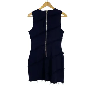 Alexander Wang Black Denim Mini Dress Diagonal Frayed Raw Hem Size 6 thumbnail 7