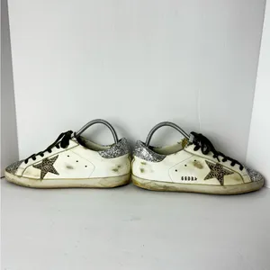 Golden Goose White Sneakers with Silver Glitter and Leopard Star Size 39 thumbnail 15